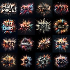 Sale promo. Particles explosion. AI generated illustration - 800534686