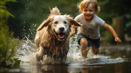 child playing with their dog