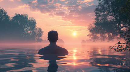Calm Sunrise Over Water with Person Enjoying Nature