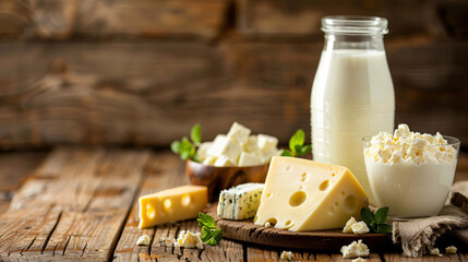 Various dairy products milk and cheese Close up - Powered by Adobe
