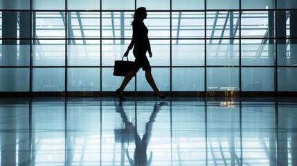 Businesswoman Walking in Airport Terminal Silhouette