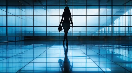 Confident Businesswoman Striding in Airport Terminal
