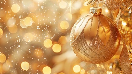 Shimmering Gold Christmas Decoration and Bokeh