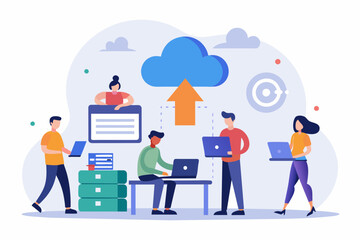 Vector art of business technology online backup storage and cloud computing service concept illustration.