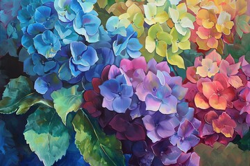 Impasto Hydrangea Canvas Art: Vibrant Floral Close-Up in Vertical Display