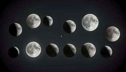 Detailed Representation Of The Phases Of The Moon Upscaled 4 - obrazy, fototapety, plakaty