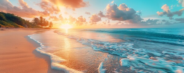 Marvellous Sunrise Beach. Tranquil Holiday Destination. Sea and Sky concept.