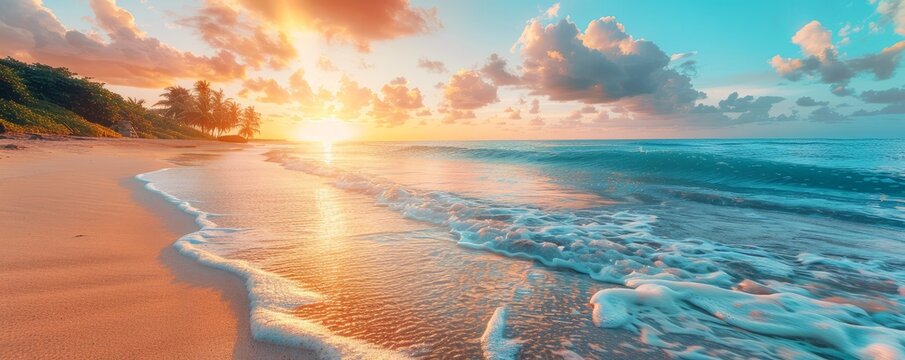 Marvellous Sunrise Beach. Tranquil Holiday Destination. Sea and Sky concept.