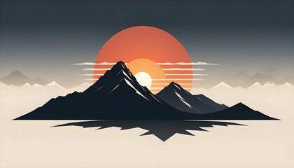 A Minimalist Silhouette Of A Mountain Range With A Upscaled 2 - obrazy, fototapety, plakaty