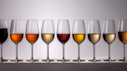 Sophisticated Wine Flight, Varied Colors, Neutral Backdrop