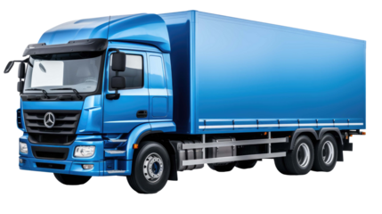 blue cargo truck on a transparent background