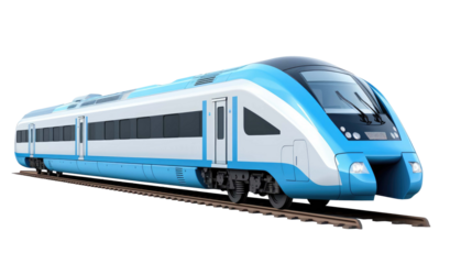 blue modern train isolated on a transparent background