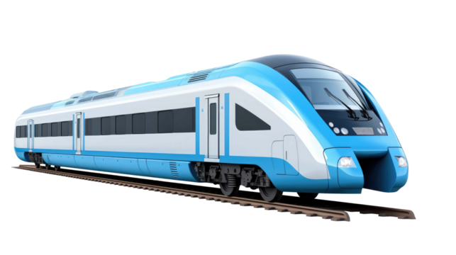 blue modern train isolated on a transparent background