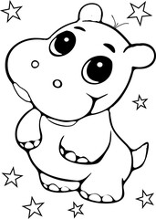 Fototapeta premium Star hippo, young child coloring page, illustration.