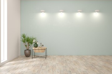 Blue empty room. Scandinavian interior design. 3D illustration
