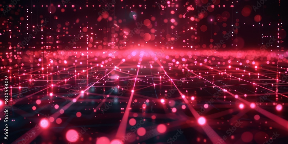 Poster futuristic network lines form a technical grid. red and pink connectivity concept with copy-space.
