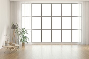 White empty room. Scandinavian interior design. 3D illustration