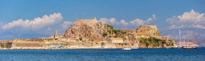 Panoramic view of Old Venetian Fortress overlooking the Ionian Sea in Kerkyra, Corfu, Greece