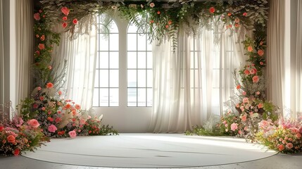 Naklejka premium wedding backdrop aesthetic flower decoration indoor studio white background
