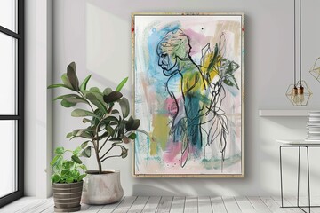 Abstract Oil Pastels & Ink: Evolving Female Figures in Modern Interior Poster