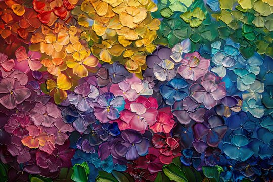 Vibrant Hydrangea Impasto: Colorful Oil Painting Floral Pattern