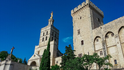 Scenic view of Avignon Cathedral (Cathedral of Lady of Doms) in Avignon, France. Notre Dame des...