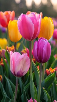 Fototapeta Tulip spring flowers bloom nature field garden