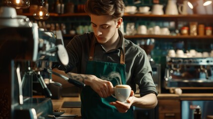 A Barista Preparing an Espresso - obrazy, fototapety, plakaty