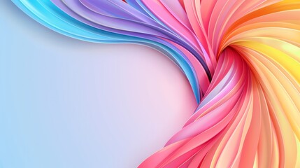   A tight shot of a multicolored backdrop, featuring a curved pattern on its left half, contrasting with a light blue expanse on the right