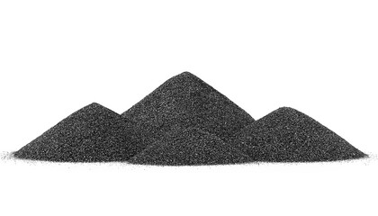 Pile of black quartz sand isolated on a white background. Crushed quartz is used in construction...