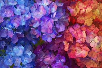Printable Hydrangea Digital Artwork: Vibrant Oil-Inspired Floral Blooms
