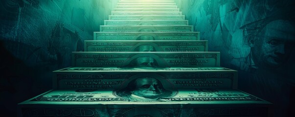 US dollars money staircase / growth /salary /savings concept