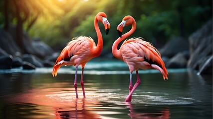 Flamingo Standing in Water with a Stunning Natural Background 4K Wallpaper