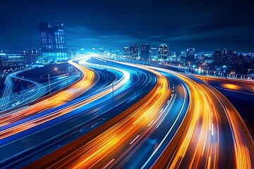 Fototapeta premium Urban Highway Night: Futuristic Speed Motion City Lights