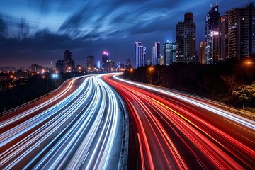 Fototapeta premium Futuristic Urban Highway Red and White Light Trails