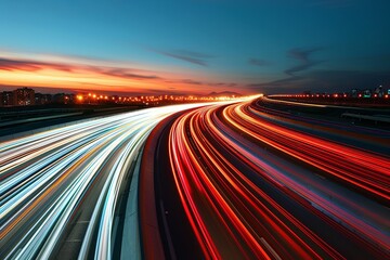 Accelerated Motion Blur Urban Highway: Red and White Light Trails Futuristic