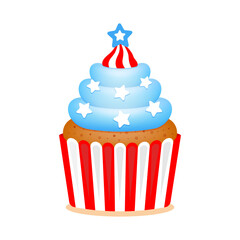 American themed cupcake. Vector illustration in cartoon flat style. PNG with transparent background.