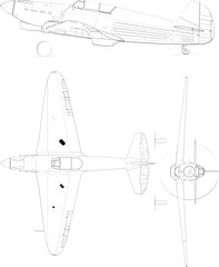 Yakovlev Yak-1 3-view-svg vector file.svg