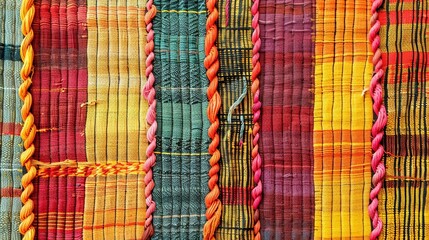 Textiles background: Handwoven or woven with unique patterns from Africa, Displaying Intricate Patterns.
