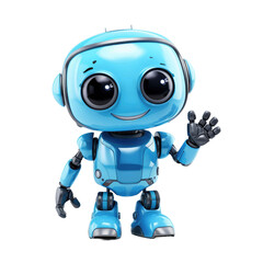 Cute and friendly robot raising hands to greet humans on a transparent background 