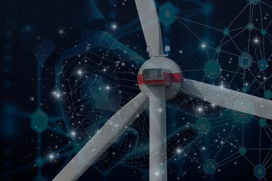 Windkraft - Symbolgrafik mit Vollmond