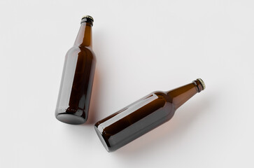 Amber beer bottle mockup. Two bottles.