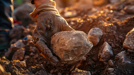 Obraz premium Hand holding an unearthed artifact.