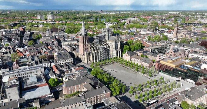Aerial of St John's Cathedral surrounded by the buildings of 's-Hertogenbosch in The Netherlands