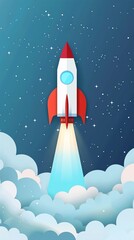 Vibrant vector icons of a rocket breaking through clouds, representing speed and unstoppable progress