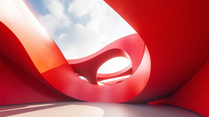 3d rendering of abstract red curved architectural structure

