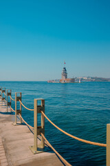 Maiden's Tower aka Kiz Kulesi vertical photo with cityscape of Istanbul