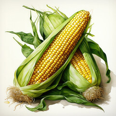 Watercolor Colorful Corn Illustration, Generative Ai