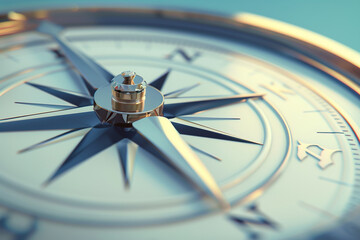 3D rendered image of a compass needle pointing in a unique direction, embodying leadership in choosing uncharted paths 