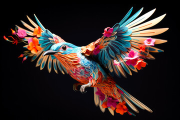 Obraz premium A stunning papercut bird illustration crafted with intricate detail, showcasing the beauty of paper artistry in depicting the animal kingdom.